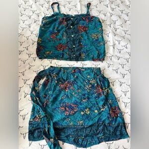 Floral Teal Skirt w/ Top set